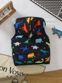 SHEIN Playful Pals Baby Boy Cute Dinosaur Pattern Hooded Zipper Quilted Vest Jacket, Baby Boy Autumn/Winter Vest, Baby Hooded Vest - Black - View 2