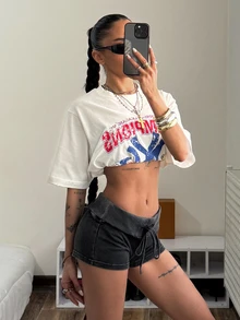 Muchica 女士黑色针织修身瑜伽短裤 - 黑色 - 查看 4