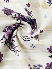 SHEIN Clasi 女士夏季两件套：优雅扎染印花衬衫搭配金属纽扣装饰弹力针织直筒裤，适合通勤、度假、约会等场合。 - 彩色 - 查看 6