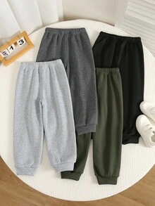 SHEIN 4件組兒童小男孩秋冬休閒基本款運動衫 多件組 男童慢跑褲 兒童運動長褲 - 彩色 - 查看 2