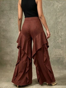 Vesra Women's Solid Color Casual Versatile Daily Wear Long Pants - Burnt Orange - View 2