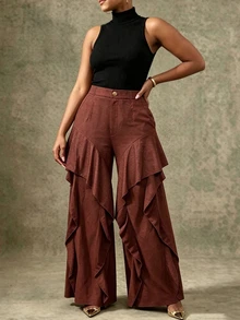 Vesra Women's Solid Color Casual Versatile Daily Wear Long Pants - Burnt Orange - View 5