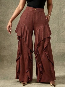 Vesra Women's Solid Color Casual Versatile Daily Wear Long Pants - Burnt Orange - View 4