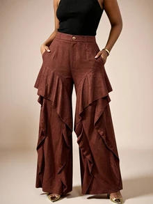 Vesra Women's Solid Color Casual Versatile Daily Wear Long Pants - Burnt Orange - View 1