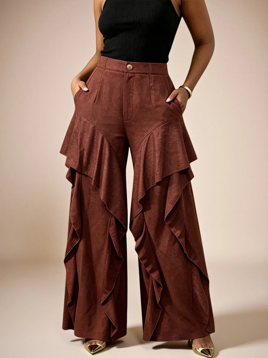Vesra Women's Solid Color Casual Versatile Daily Wear Long Pants - Burnt Orange - View 1
