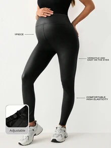 Modmama Maternity Fashion Versatile Solid Color High Waist Leggings - Black - View 3