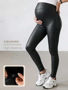 Modmama Maternity Fashion Versatile Solid Color High Waist Leggings - Black - View 1