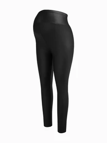 Modmama Maternity Fashion Versatile Solid Color High Waist Leggings - Black - View 7