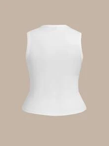 SHEIN BASICS 大尺碼針織修身背心，休閒日常傳統優雅，夏季滿版白色，適合辦公室、度假、夜店、正式場合與派對 - 白色 - 查看 3