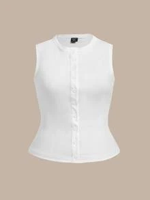 SHEIN BASICS 大尺碼針織修身背心，休閒日常傳統優雅，夏季滿版白色，適合辦公室、度假、夜店、正式場合與派對 - 白色 - 查看 6