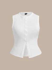 SHEIN BASICS 大尺碼針織修身背心，休閒日常傳統優雅，夏季滿版白色，適合辦公室、度假、夜店、正式場合與派對 - 白色 - 查看 7