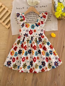 Baby Girl Cute Summer Bow Striped Flutter Sleeve Dress - Yellow - View 4