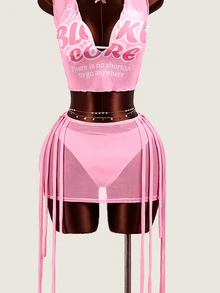 Vaytide New 4pcs Women's Swimwear Set, Printed Pink Bikini - Pink - View 8