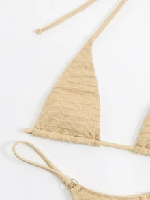 Swim SXY Summer Beach Halter Micro Triangle Thong Bikini Set - Khaki - View 7