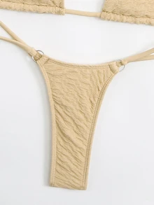 Swim SXY Summer Beach Halter Micro Triangle Thong Bikini Set - Khaki - View 8