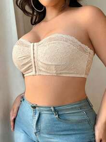 SHEIN 2件組大尺碼前扣蕾絲抹胸內衣套裝，無鋼圈、無墊肩 - 彩色 - 查看 3