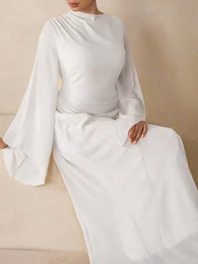 Modelyn Elegant Chiffon Pastel Color Dress, Suitable For Teachers, Back To School, Plus Size, Autumn Fall - White - View 6