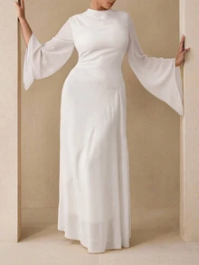 Modelyn Elegant Chiffon Pastel Color Dress, Suitable For Teachers, Back To School, Plus Size, Autumn Fall - White - View 4