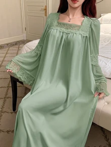 DAZY 浪漫婚禮蕾絲拼接公主風甜美女款睡裙 - 綠色 - 查看 4