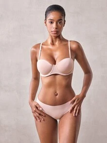 Veilyse 2pcs Solid Color Seamless Underwire Push-Up Bra For Women, Detachable Straps, Cold Shoulder Bra, Strapless Bridal Bra - Multicolor - View 10