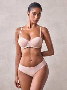 Veilyse 2pcs Solid Color Seamless Underwire Push-Up Bra For Women, Detachable Straps, Cold Shoulder Bra, Strapless Bridal Bra - Multicolor - View 5