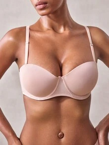 Veilyse 2pcs Solid Color Seamless Underwire Push-Up Bra For Women, Detachable Straps, Cold Shoulder Bra, Strapless Bridal Bra - Multicolor - View 9