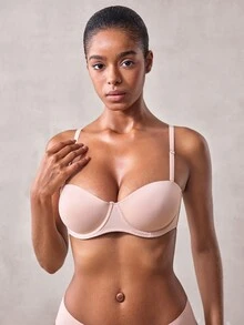 Veilyse 2pcs Solid Color Seamless Underwire Push-Up Bra For Women, Detachable Straps, Cold Shoulder Bra, Strapless Bridal Bra - Multicolor - View 8