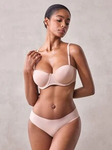 Veilyse 2pcs Solid Color Seamless Underwire Push-Up Bra For Women, Detachable Straps, Cold Shoulder Bra, Strapless Bridal Bra - Multicolor - View 6