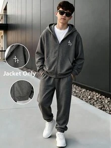 Teen Boy All-Match Pattern Print Multi-Function Hooded Zip-Up Sweatshirt Autumn Fall - Grey - View 1