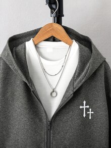 Teen Boy All-Match Pattern Print Multi-Function Hooded Zip-Up Sweatshirt Autumn Fall - Grey - View 7