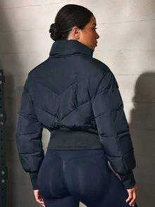 Solea Cove Winter Black Stand Collar Waist-Cinching Short Padded Coat - Black - View 2