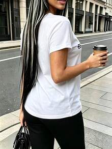 Rovax 女士休闲标语印花圆领短袖T恤 - 白色 - 查看 2