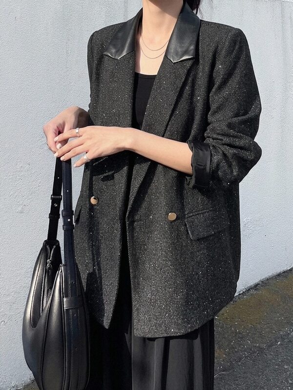 FRIFUL Jaket Blazer Wanita Warna Polos, Modis, Kasual Bisnis, Smart Casual, Cocok untuk Perjalanan Kantor, dan Perjalanan, Warna Cokelat Tua, Pakaian Musim Panas Gaya Barat untuk Wanita