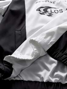 AXEPEAK Jaket Kasual Lengan Panjang Pria dengan Motif Huruf dan Warna Kontras - Hitam dan Putih - View 8