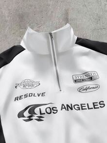 AXEPEAK Jaket Kasual Lengan Panjang Pria dengan Motif Huruf dan Warna Kontras - Hitam dan Putih - View 6