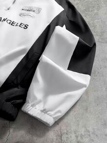 AXEPEAK Jaket Kasual Lengan Panjang Pria dengan Motif Huruf dan Warna Kontras - Hitam dan Putih - View 4