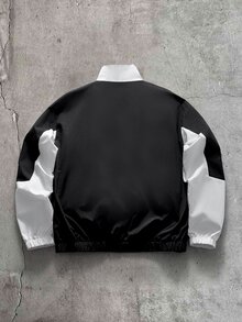 AXEPEAK Jaket Kasual Lengan Panjang Pria dengan Motif Huruf dan Warna Kontras - Hitam dan Putih - View 2