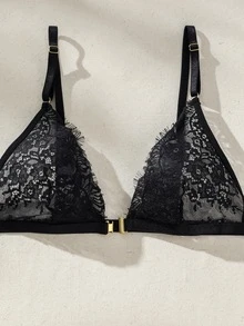 DelicateAllure Women's Sexy Lace Bra And Thong Set Lingerie, Baddie Look - Black - View 4