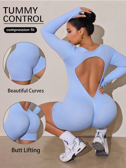 SHEIN Rhythm Era Seamless High Elastic Plus Size Women's Sports Jumpsuit Fall