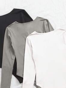 Zolique 3pcs Round Neck Long Sleeve Bodysuit Fall Cloth For Women - Multicolor - View 5
