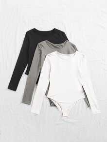 Zolique 3pcs Round Neck Long Sleeve Bodysuit Fall Cloth For Women - Multicolor - View 3
