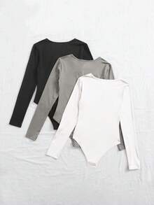 Zolique 3pcs Round Neck Long Sleeve Bodysuit Fall Cloth For Women - Multicolor - View 2