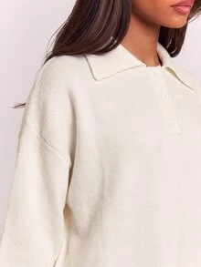 SHEIN BAE 女款寬鬆休閒極簡純色 Polo 領毛衣 - 杏色 - 查看 7