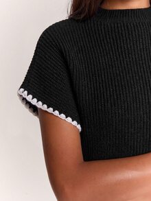 SHEIN BAE 女款常規針織上衣，羅紋袖口 - 黑色 - 查看 8