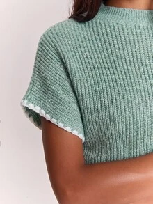 SHEIN BAE 女款針織上衣，附袖口設計 - 薄荷綠 - 查看 8