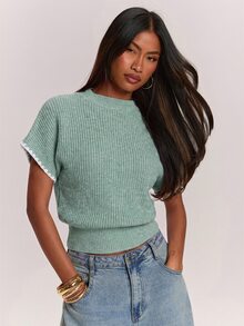 SHEIN BAE 女款針織上衣，附袖口設計 - 薄荷綠 - 查看 6