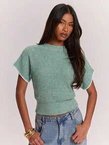 SHEIN BAE 女款針織上衣，附袖口設計 - 薄荷綠 - 查看 1