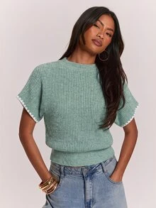 SHEIN BAE 女款針織上衣，附袖口設計 - 薄荷綠 - 查看 5
