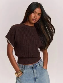 SHEIN BAE 女款針織上衣，附袖口設計 - 咖啡棕 - 查看 6