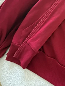 SHEIN 青少年女孩春/秋季休閒百搭正裝寬鬆韓風紅色棉混紡開襟運動外套，返校季，適合購物與外出 - 紅色 - 查看 6
